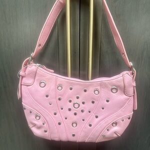 Pink Studded Shoulder Bag faux leather- Women